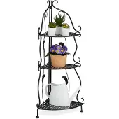 Relaxdays Étagère d'angle en métal , 3 tablettes, L x H x P : 82,5 x 30 x 30 cm, étagère à plantes sur pied, pliable, style vintage, noir