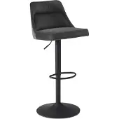Wohnling Tabouret de bar velours gris Tabouret avec dossier 86 106 cm Tabouret de cuisine Réglable en hauteur Moderne 100 kg Chaise de bar Tabouret de comptoir avec pied trompette en métal