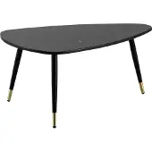 Wohnling Table basse 90x60x41 cm avec aspect marbre noir Table de salon tripode avec piétement métallique Table de salon triangulaire