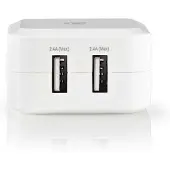Nedis Chargeur mural | 24 W | Fonction de charge rapide | 2x 2.4 A A | Nombre de sorties : 2 | 2x USB-A | Sans câble | Sortie monotension
