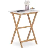 Relaxdays - Table Pliante, Bambou, Hxlxp : 63 X 47,5 X 37 Cm, Peu Encombrante, Solide, Guéridon De Balcon, Blanc-Nature