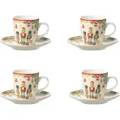 J-Line Boite 4 tasse cafe + sous-tasse casse-noisette ceramique blanc