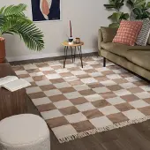 FRAAI Tapis damier | Blox Fringe Beige | 120x170cm | Beige | Rectangulaire | Tapis