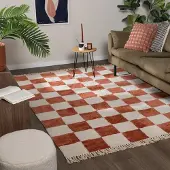 FRAAI Tapis damier | Blox Fringe Terracotta | 80x150cm | Terracotta | Rectangulaire | Tapis