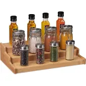 Relaxdays Etagère À Épices En Bambou, Condiments, Herbes, 3 Étages, Escalier Autonome Pour Plan , 9x38x22 Cm, Nature -