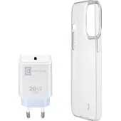 Cellularline Kit chargeur avec étui (20 W, 1 portion), Chargeur USB, Blanc, Transparent