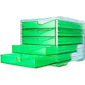 Styro Bac à tiroirs styroswing NEONline, 5 tiroirs, blocage de l'ouverture &amp; poignée encastrée, empilable, L 270 x P 340 x H 255 mm, polystyrène, transparent-néon vert