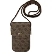 GUESS Pu Metal Logo Script Phone Bag 4g Marron