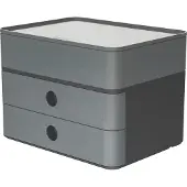 HAN Bloc à tiroirs Smart-Box Plus Allison, 2 tiroirs avec cloisons de séparation, Tiroir-plumier, empilable, plastique ABS, granite-gris