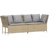 vidaXL Canapé de jardin avec coussins beige résine tressée