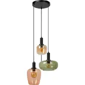 Lucide Suspension ILONA vert-ambre-noir 3xE27x40W en verre, dimensions : 174x51x51 cm, IP20,