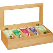 Relaxdays Scatola porta-tè-e-tisane, Accessoires de thé, Marron