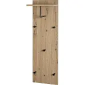 Haku Portemanteau mural - 5 crochets d'une capacité de charge de 3 kg chacun - tringle à vêtements - tablette pour chapeaux - L 300 x P 200 x H 1000 mm - bois/métal - décor chêne clair/noir