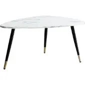Wohnling Table basse 90x60x41 cm avec aspect marbre blanc Table de salon tripode avec piétement métallique Table de salon triangulaire Table d'appoint