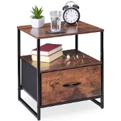 Relaxdays - Table Chevet Industrielle, 2 étagères, Meuble D'Appoint, Tiroir, Métal Et Mdf, Hlp:50x45x40 Cm, Noir/marron
