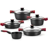 BRA Nouveauté | Batterie de cuisine antiadhésive en fonte d'aluminium, 9 pièces, avec poignées amovibles, sans PFOA, compatible avec tous les types de cuisinières et de fours