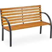 Relaxdays Banc de jardin , 2 places, montants en bois dur, acier, usage extérieur, balcon et terrasse, banc, dimensions 84 x 122 x 60 cm, couleur naturelle