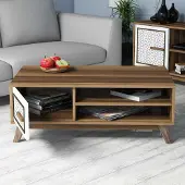 Skye Decor , Ayla - Noyer, Blanc, Table basse, Noyer, PANNEAUX DE PARTICULES 100 % MÉLAMINÉS, 105 x 60 x 38,2 cm