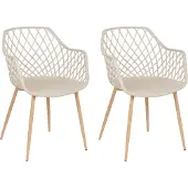 Beliani Lot de 2 chaises de salle à manger, assise synthétique beige, bois clair, pieds en métal, dossier tressé, salon moderne, style scandinave