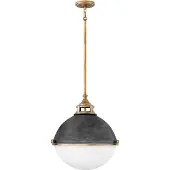 HINKLEY Lustre Fletcher en zinc vieilli, 3 x E27 x 60 W, verre, dimensions : 139,6 x 45,7 x 45,7 cm, IP20, Quintiesse