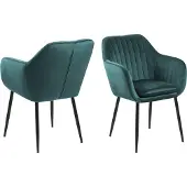 Actona OXM Chaise de salle à manger rembourrée confortable Vitoria VIC Tissu Bottle Green 63 / métal noir mat laqué époxy 57 x 83 x 61 cm