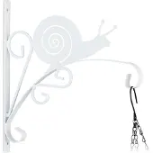 Relaxdays Support pour jardinière suspendue , motif escargot, fixation murale, H x l x P : 30 x 30,5 x 2 cm, crochets pour fleurs à l'extérieur et à l'intérieur, fer, blanc