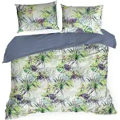 Eurofirany linge de lit housse de coussin housse de couette 200x220cm blanc vert Botanish ensemble de 3 pièces