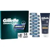Gillette Mach3 Lames de rasoir, 14 lames de rechange pour rasoir humide hommes avec triple lame + PRO Sensitive Mousse à raser 175 ml, cadeau pour hommes NS