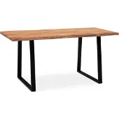 Wohnling Table de salle à manger 200x100x76 cm acacia massif / métal Table de salle à manger bord d'arbre Table de cuisine massive avec pieds trapèze en noir Table en bois
