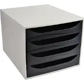Exacompta ECOBOX boîte à tiroirs 4 tiroirs couleur framboise, A4/A4+, façade ouverte, silencieux, arrêt de sécurité