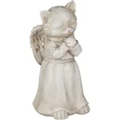 Relaxdays : décoration funéraire pour chat, figurine de jardin, souvenir pour animal, ange chat, pierre commémorative pour chat résistante aux intempéries, couleur crème