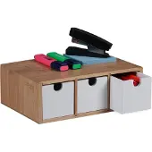 Relaxdays Boîte à Tiroirs, Bambou Et Mdf, Mini-commode 3 Compartiments, Hxlxp : 9 X 26 X 18 Cm, Organiseur, Nature/blanc -