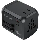 Choetech Chargeur de voyage Pd5008, 3Xusb-A, 2Xusb-C, Gan, 35W, Us/Eu/Uk/Au (Noir)