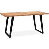 Wohnling Table de salle à manger 160x80x76 cm Bois massif d'acacia / métal Table de salle à manger Table de cuisine massive avec pieds en U noirs Table en bois Table à manger