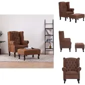 vidaXL Fauteuil Chesterfield et repose-pieds Marron aspect daim - fauteuil