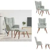 vidaXL Fauteuil relax avec pouf gris clair velours - fauteuil