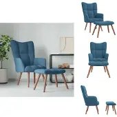 vidaXL Fauteuil relax avec pouf Bleu velours - Fauteuil