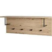 Haku Portemanteau mural , 4 crochets d'une capacité de charge de 3 kg chacun, tringles à vêtements, tablette pour chapeaux, L 800 x P 200 x H 300 mm, bois/métal, décor chêne clair/noir
