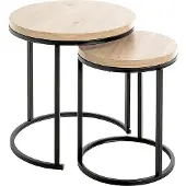 Haku Table d'appoint , set de 2, ronde, tube d'acier, revêtement par poudre, décor chêne clair, noir