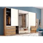 Wimex Armoire coulissante modèle Level, avec miroir. Finition disponible en chêne clair ou blanc. Dimensions : 300 x 65 x 236 cm