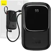 Baseus Powerbank Qpow Pro Z Kablem Lightning, Portem Usb-C I Usb, 20000Mah, 20W (Czarny)