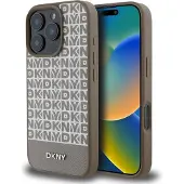 DKNY Repeat Pattern Bottom Stripe Case (Apple iPhone 16 Pro Max), Coque pour téléphone portable, Marron