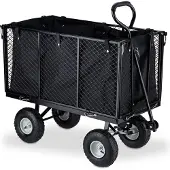 Relaxdays Chariot à main , grand chariot à roulettes, parois latérales rabattables, bâche amovible, poignées, 500 kg, noir-gris