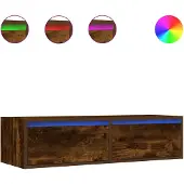 vidaXL Armoire TV avec lampes LED chêne fumé 100x35,5x25 cm