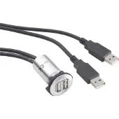 TRU COMPONENTS Douille de montage double 2.0, Câble + prise électronique, Gris