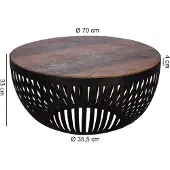 Wohnling Table basse NISHA 70x33x70 cm bois / métal Table de salon