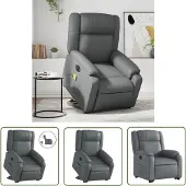 The Living Store Fauteuil relax releveur électrique Gris Similicuir