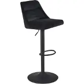 Wohnling Tabouret de bar velours noir Tabouret avec dossier 86 106 cm Tabouret de cuisine Réglable en hauteur Moderne 100 kg Chaise de bar Tabouret de comptoir avec pied trompette en métal