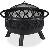 Relaxdays Brasero avec pare-étincelles, pour jardin et terrasse, avec tisonnier, foyer d'extérieur, en acier, Ø 75 cm, noir