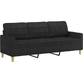 vidaXL Canapé à 3 places Noir 180 cm Tissu